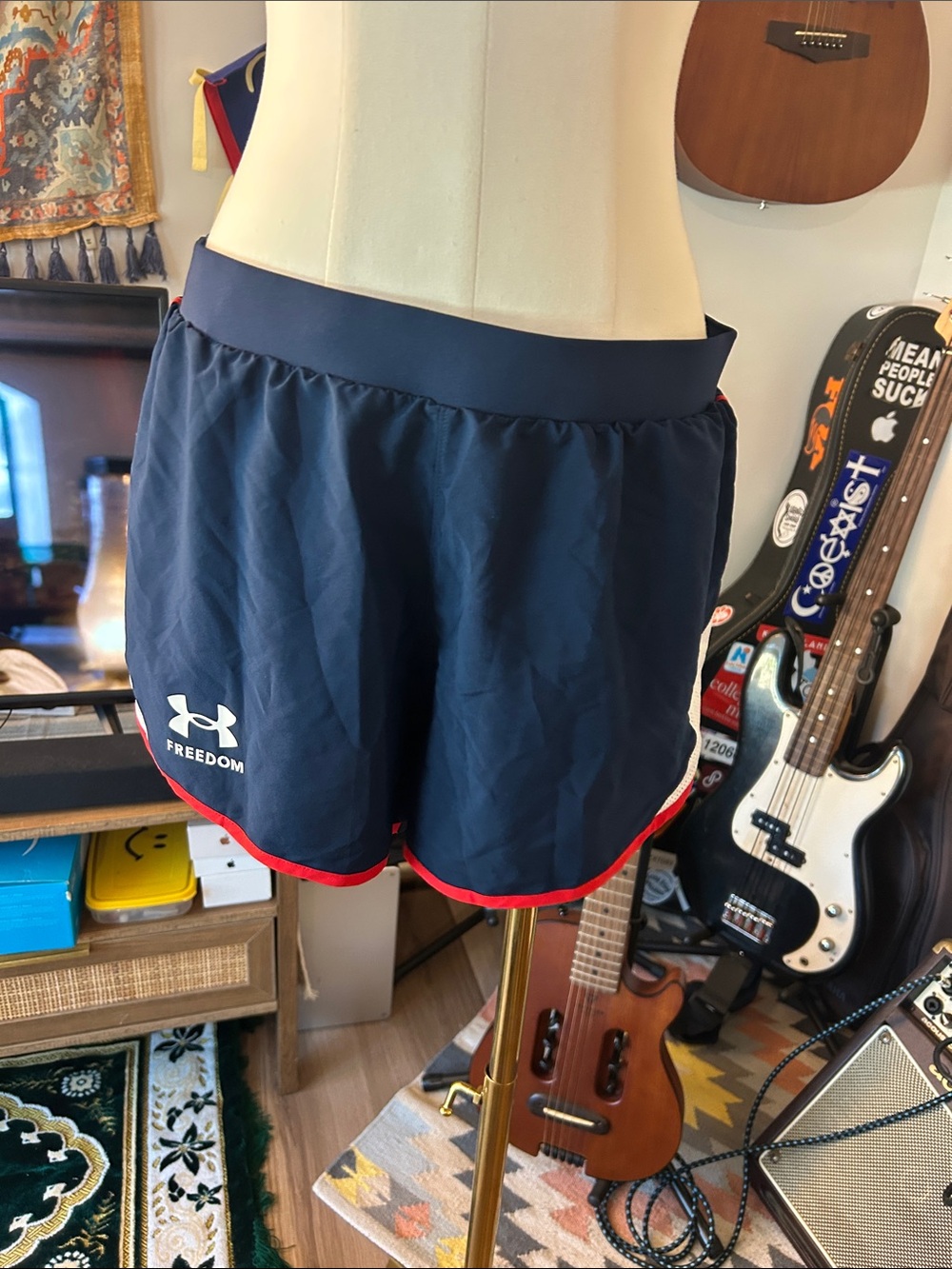 Under Armour Navy Athletic Shorts with Red Trim